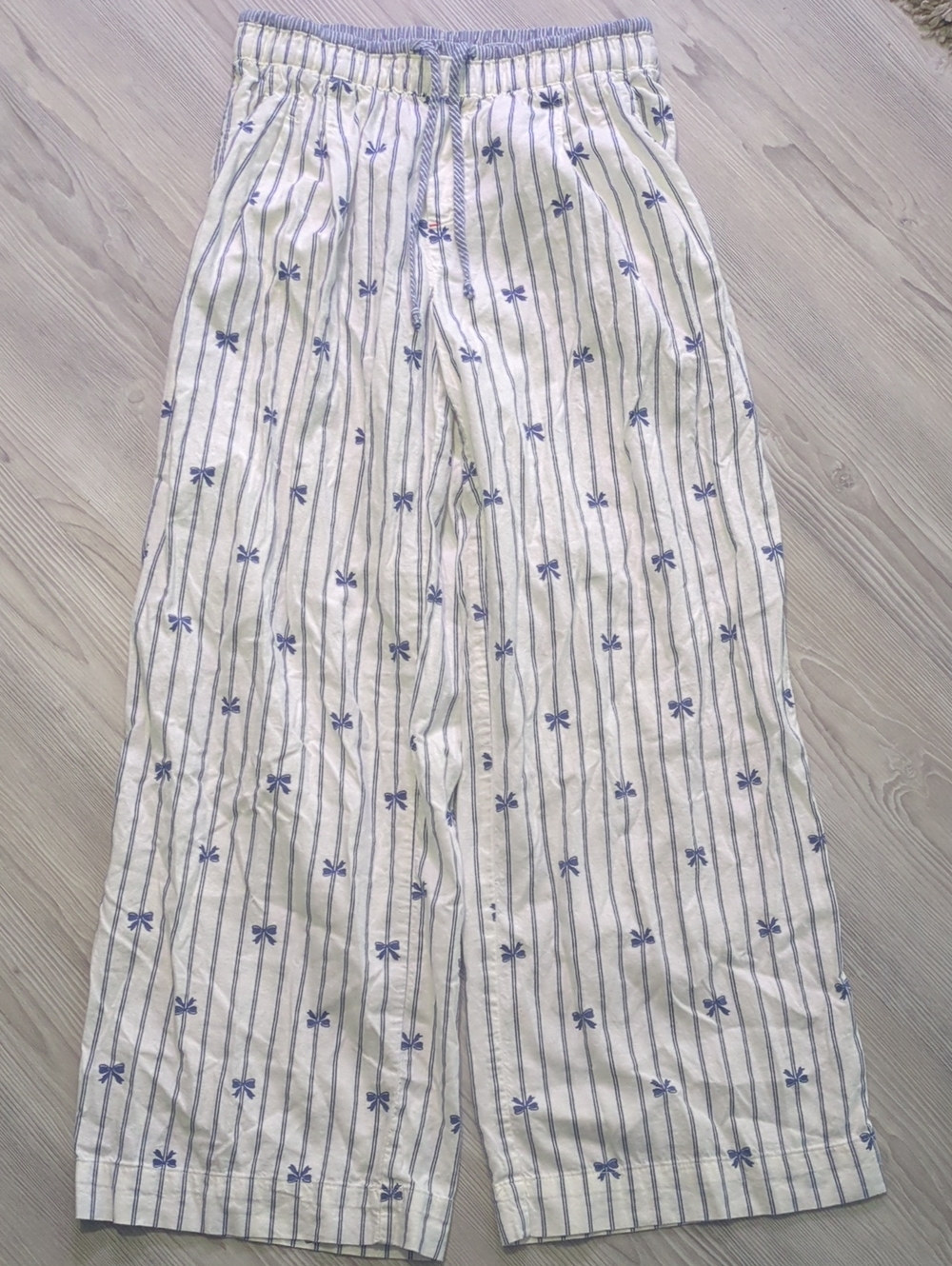 Aerie Striped Wide Leg Lounge Pants Women's Small Petite Blue Floral